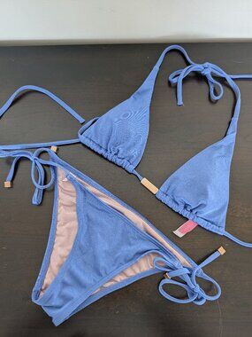 Victoria's Secret Skyline Blue Triangle Bikini | Gold Bar Hardware